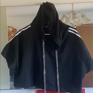 Black crop top ..with silver chained drawstring